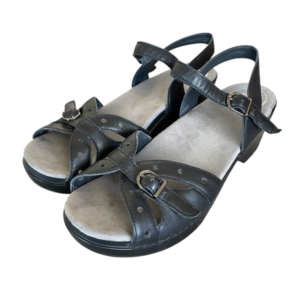DANSKO Sissy Women's Size 42/US 11.5-12 Black Leather Strappy Slingback Sandals - Picture 1 of 9